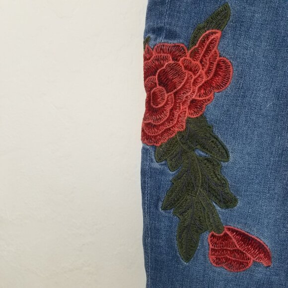 Express Mid Rise Ankle Legging Stretch Jeans Embroidered Floral Blue Size 6 - Picture 3 of 8